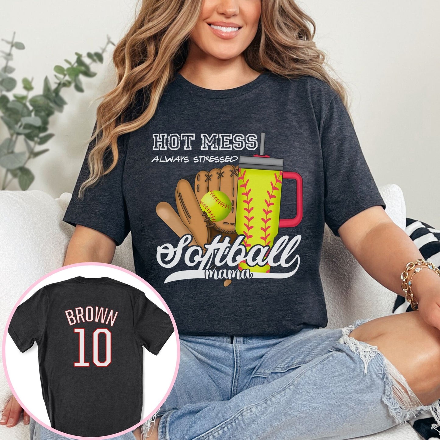 Personalized Softball Mama Hot Mess Always Stressed Shirt