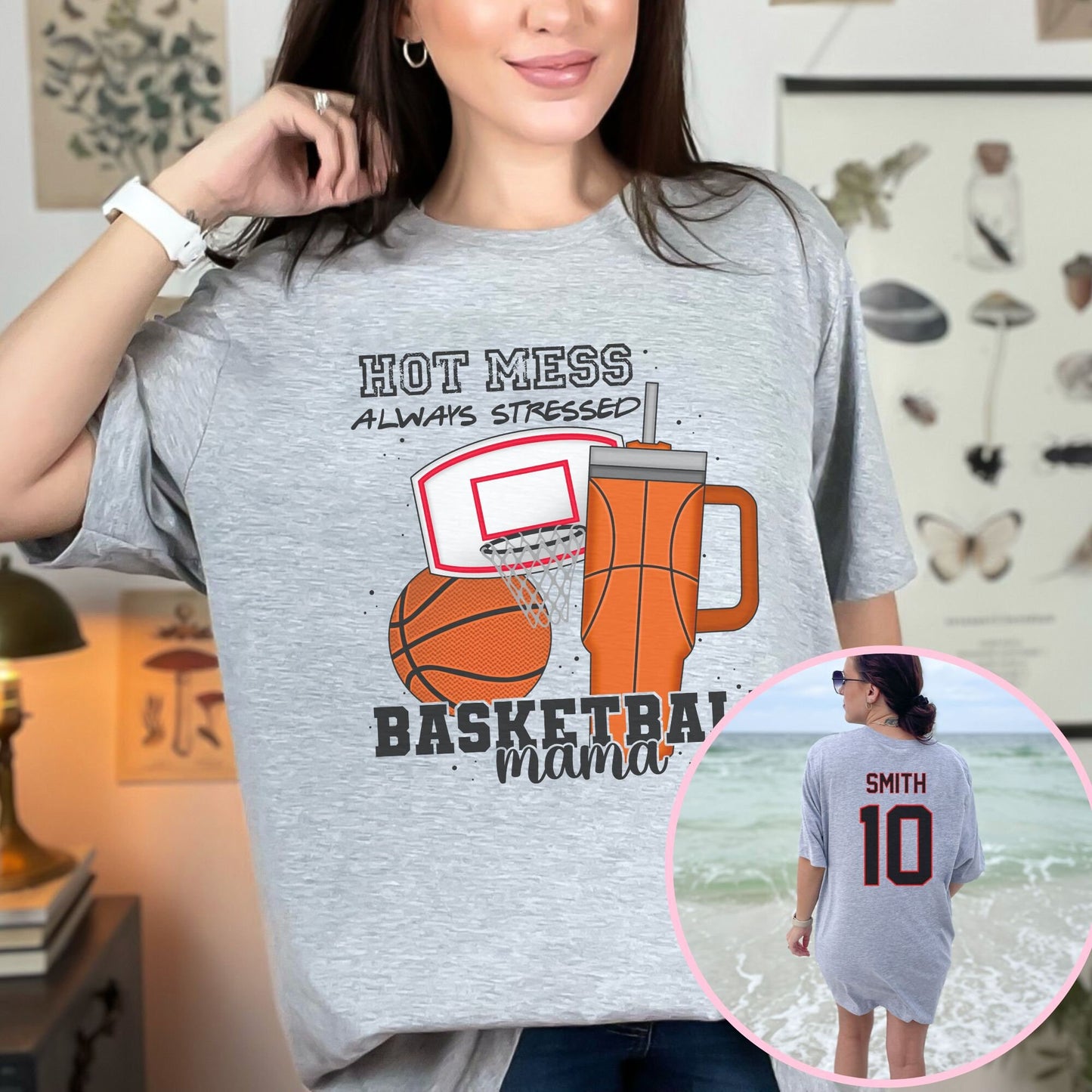 Personalized Basketball Mama Hot Mess Always Stressed Custom Sleeve Print Shirt