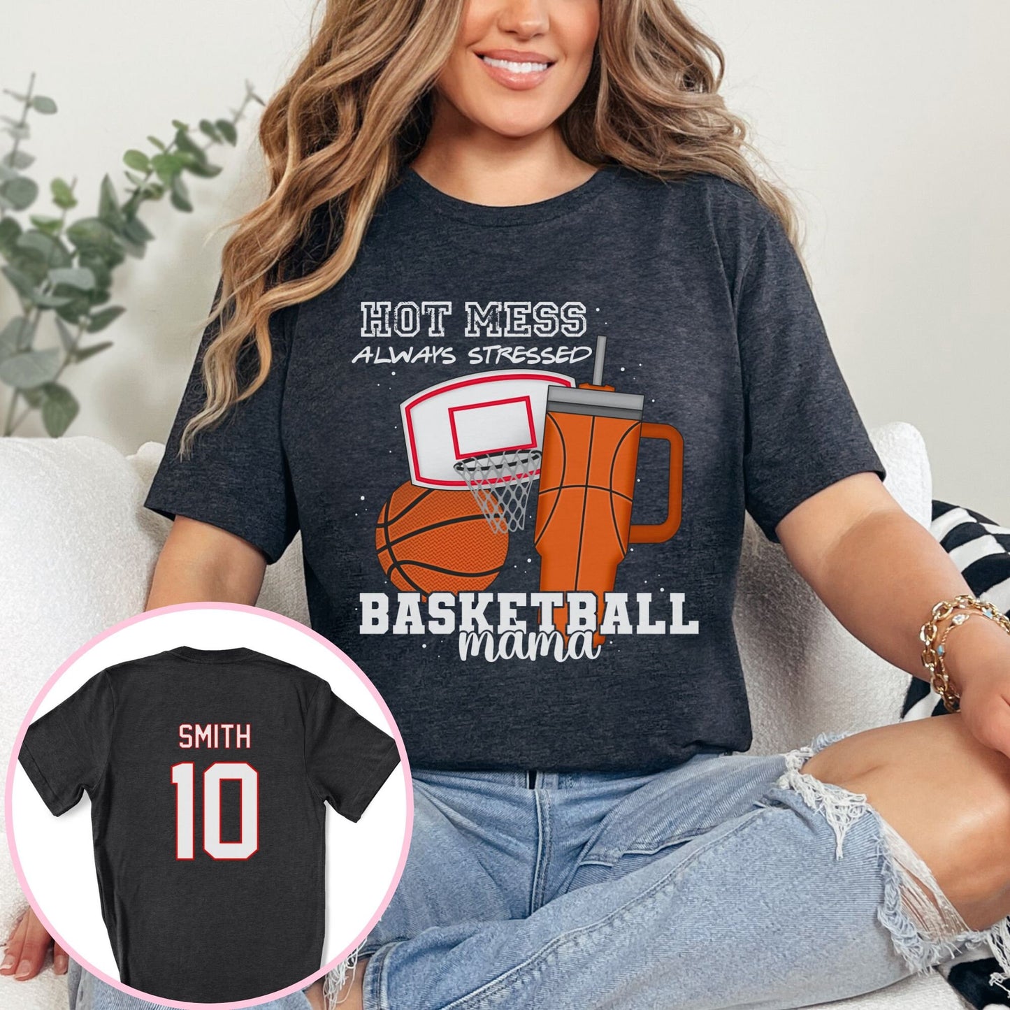 Personalized Basketball Mama Hot Mess Always Stressed Custom Sleeve Print Shirt