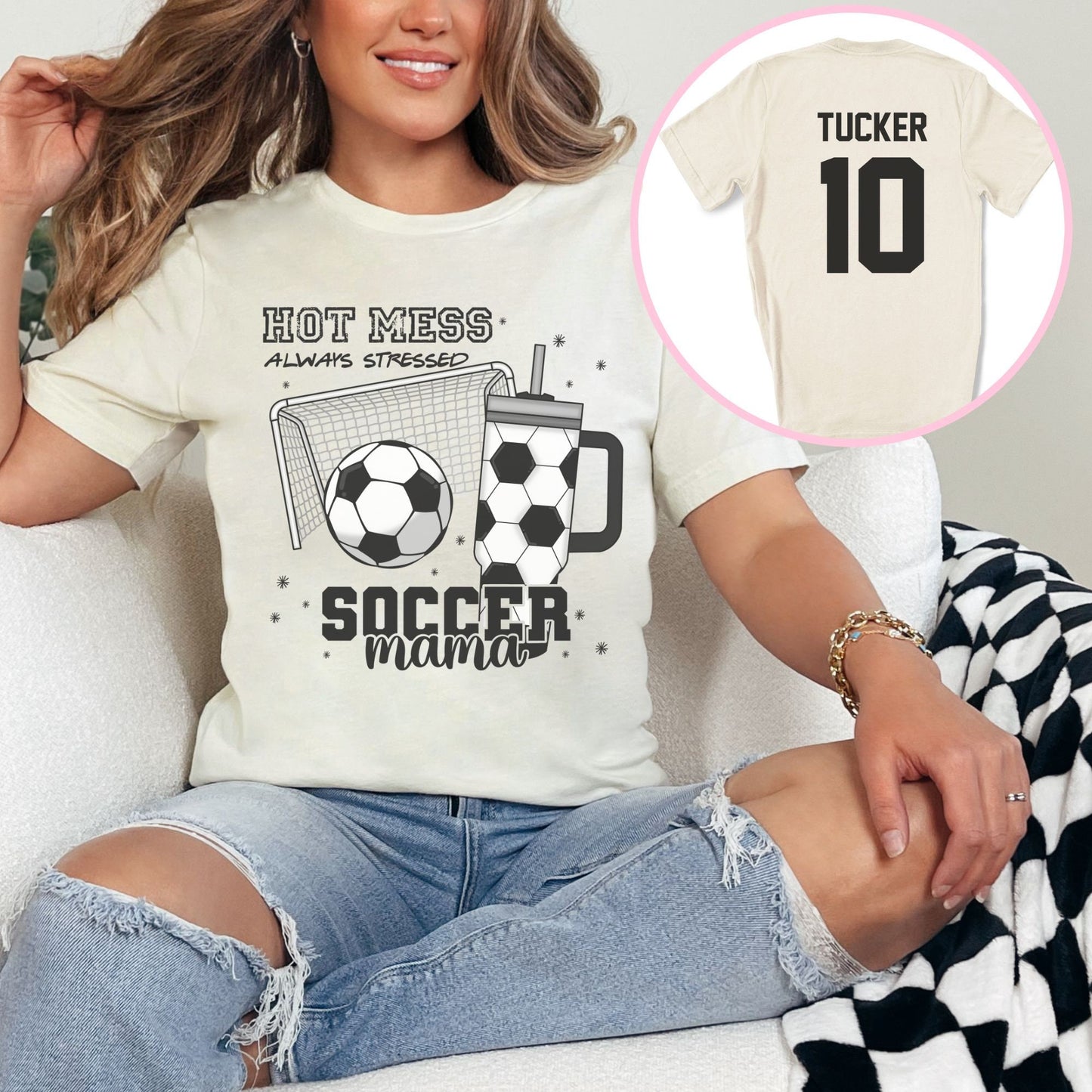 Personalized Soccer Mama Hot Mess Always Stressed Shirt