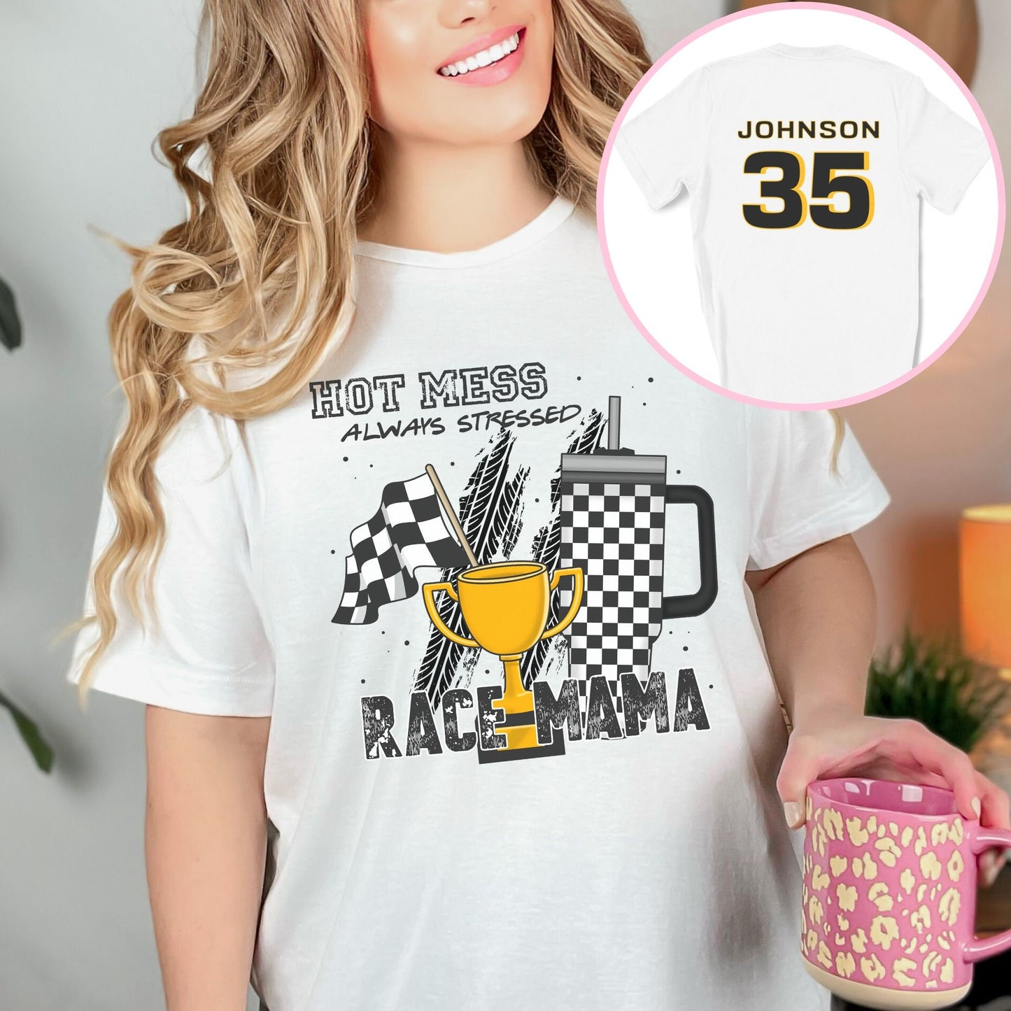 Personalized Hot Mess Racing Mama Shirt - Race Day Vibes and Motocross Motif