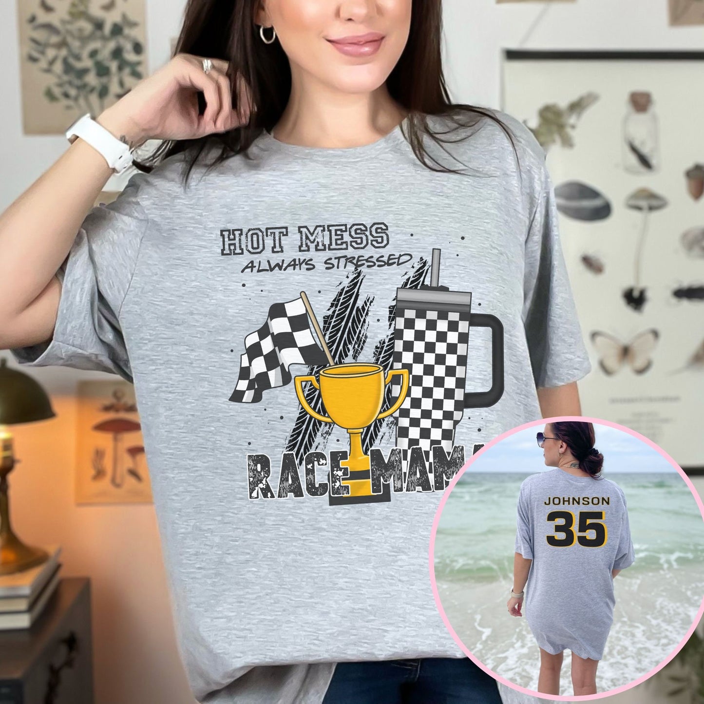 Personalized Hot Mess Racing Mama Shirt - Race Day Vibes and Motocross Motif