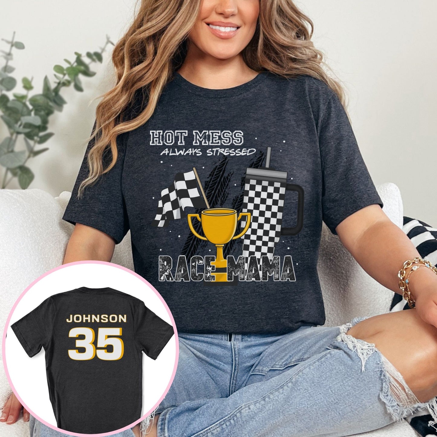 Personalized Hot Mess Racing Mama Shirt - Race Day Vibes and Motocross Motif