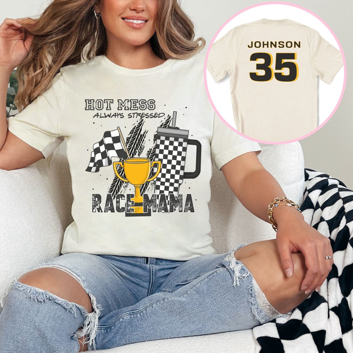 Personalized Hot Mess Racing Mama Shirt - Race Day Vibes and Motocross Motif