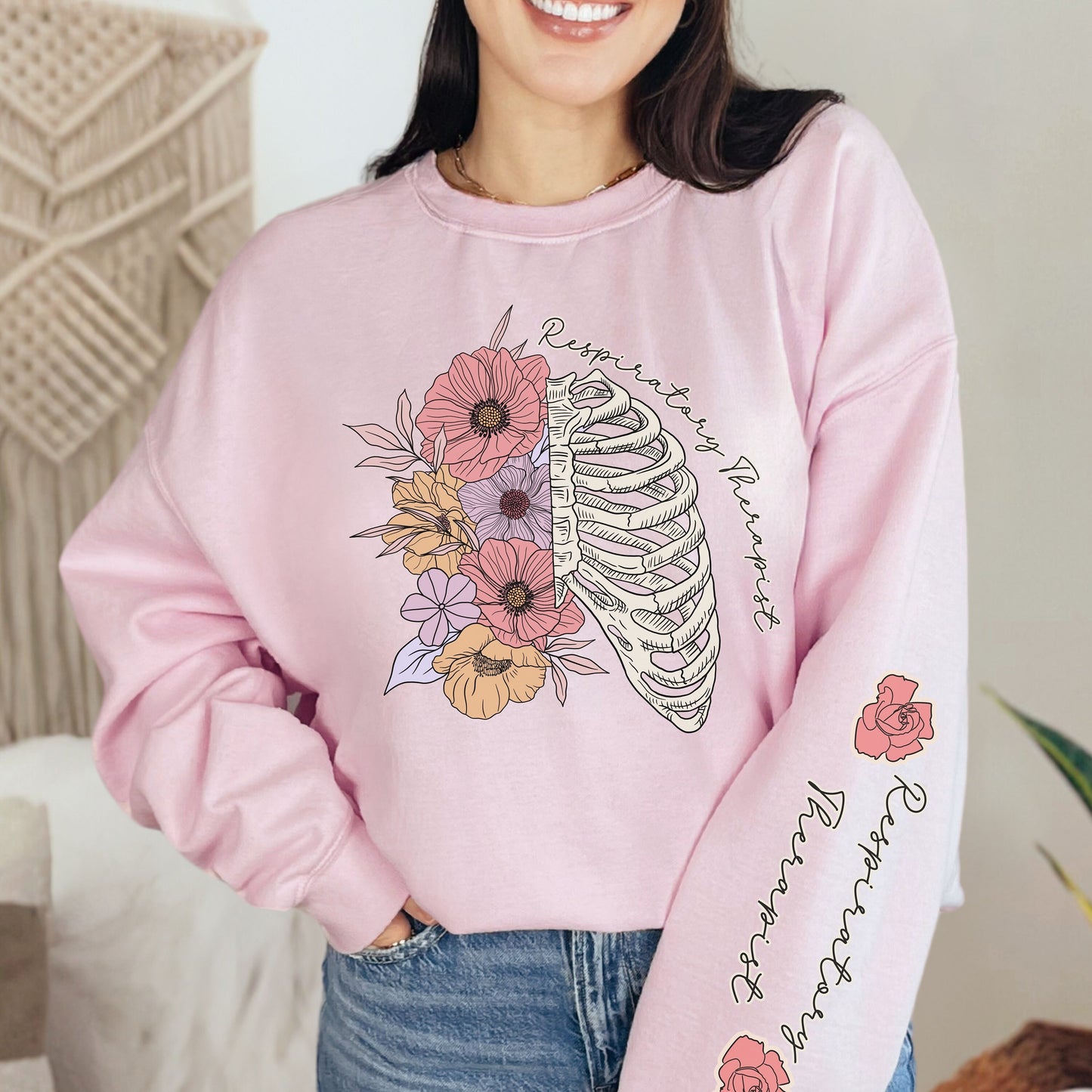 Respiratory Therapist Floral Lung Sweatshirt- Pulmonology Sleeve Print Crewneck