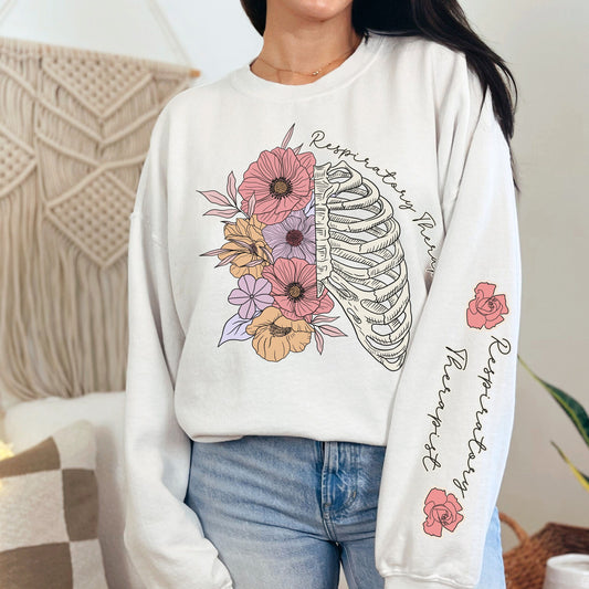 Respiratory Therapist Floral Lung Sweatshirt- Pulmonology Sleeve Print Crewneck