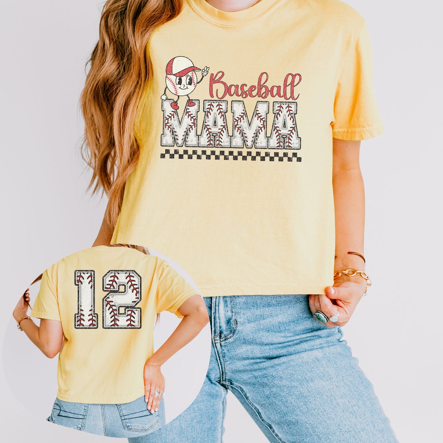 Custom Baseball Mama Comfort Colors Crop Boxy Tee