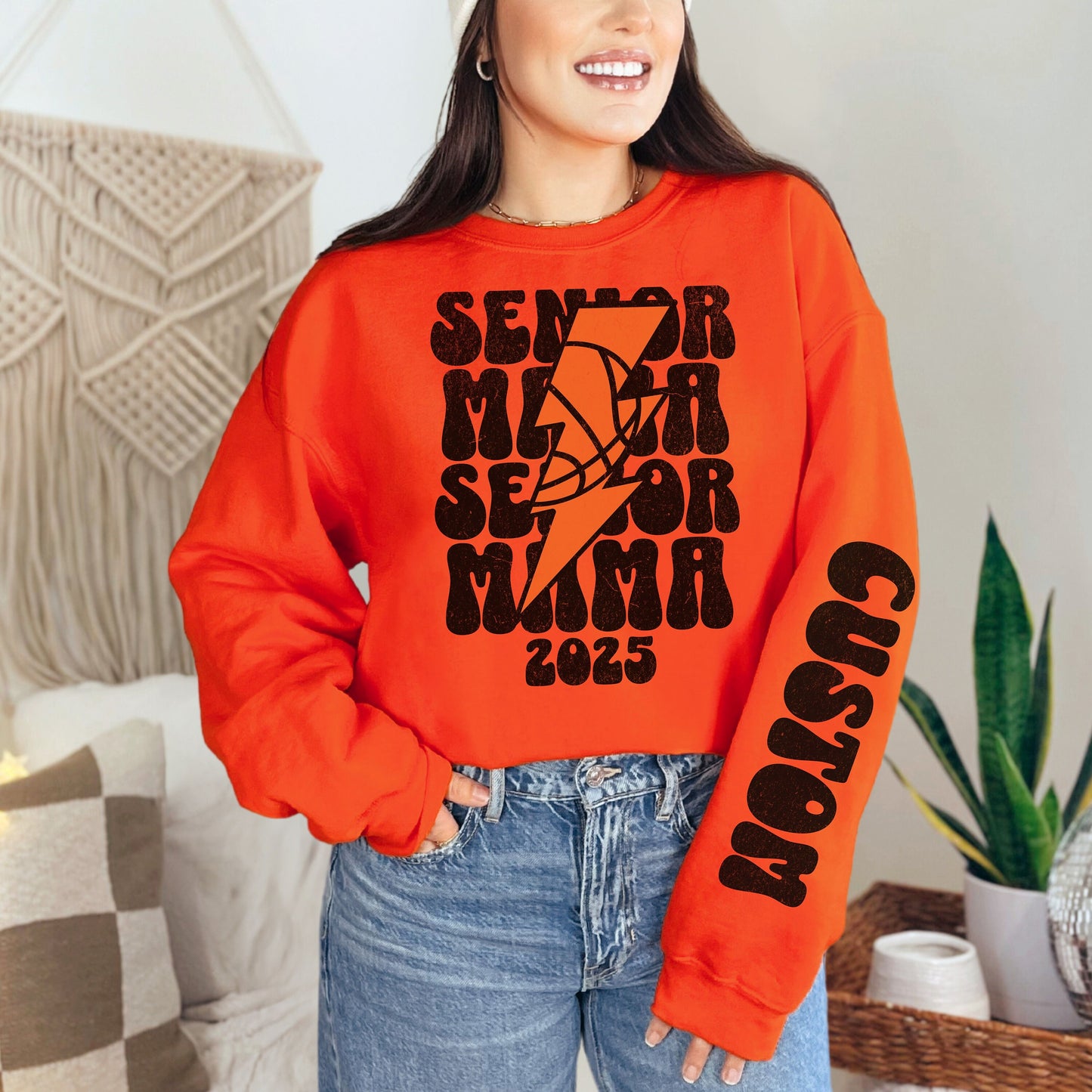 Retro Senior Mom Basketball Mama Shirt, Custom Sleeve Basketball Sweatshirt