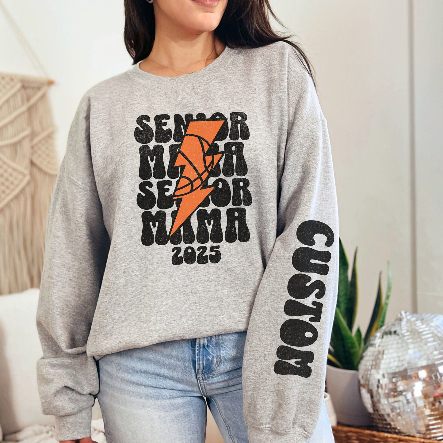 Retro Senior Mom Basketball Mama Shirt, Custom Sleeve Basketball Sweatshirt