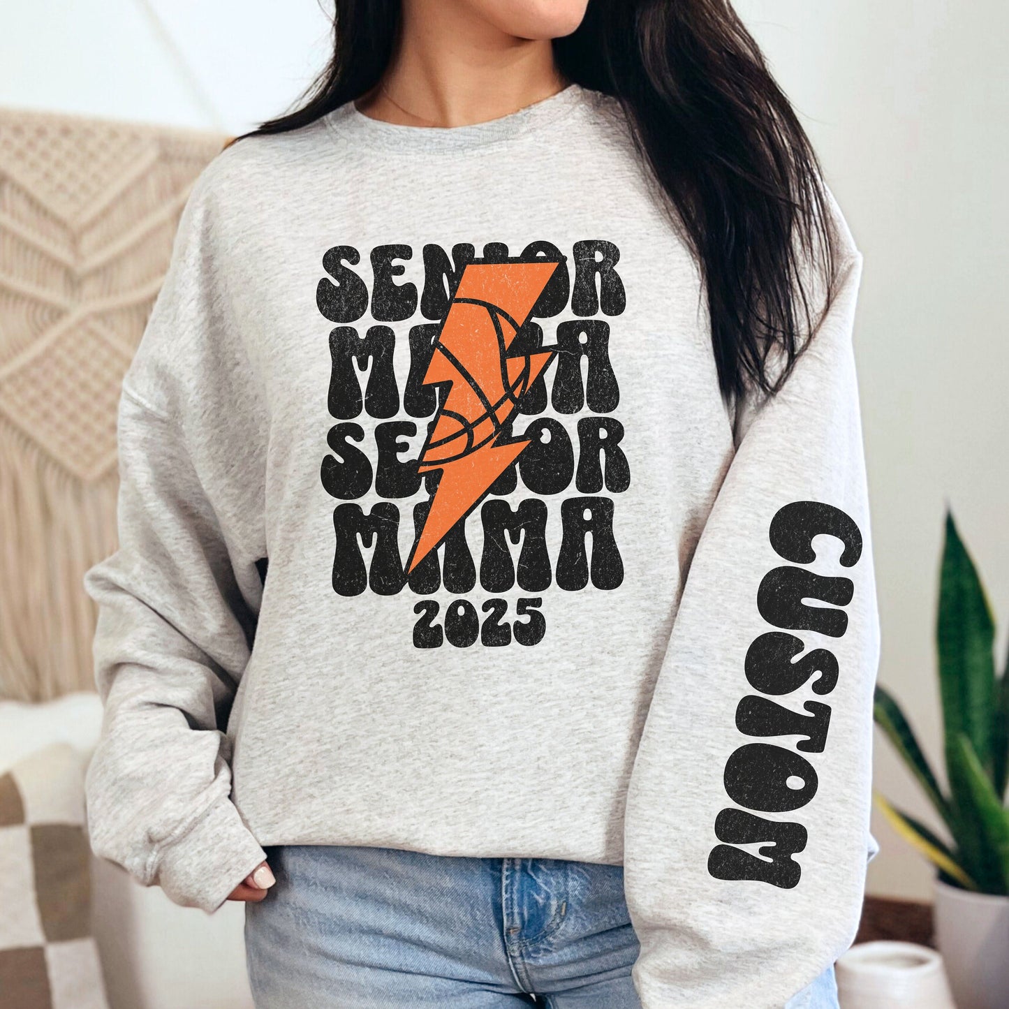 Retro Senior Mom Basketball Mama Shirt, Custom Sleeve Basketball Sweatshirt