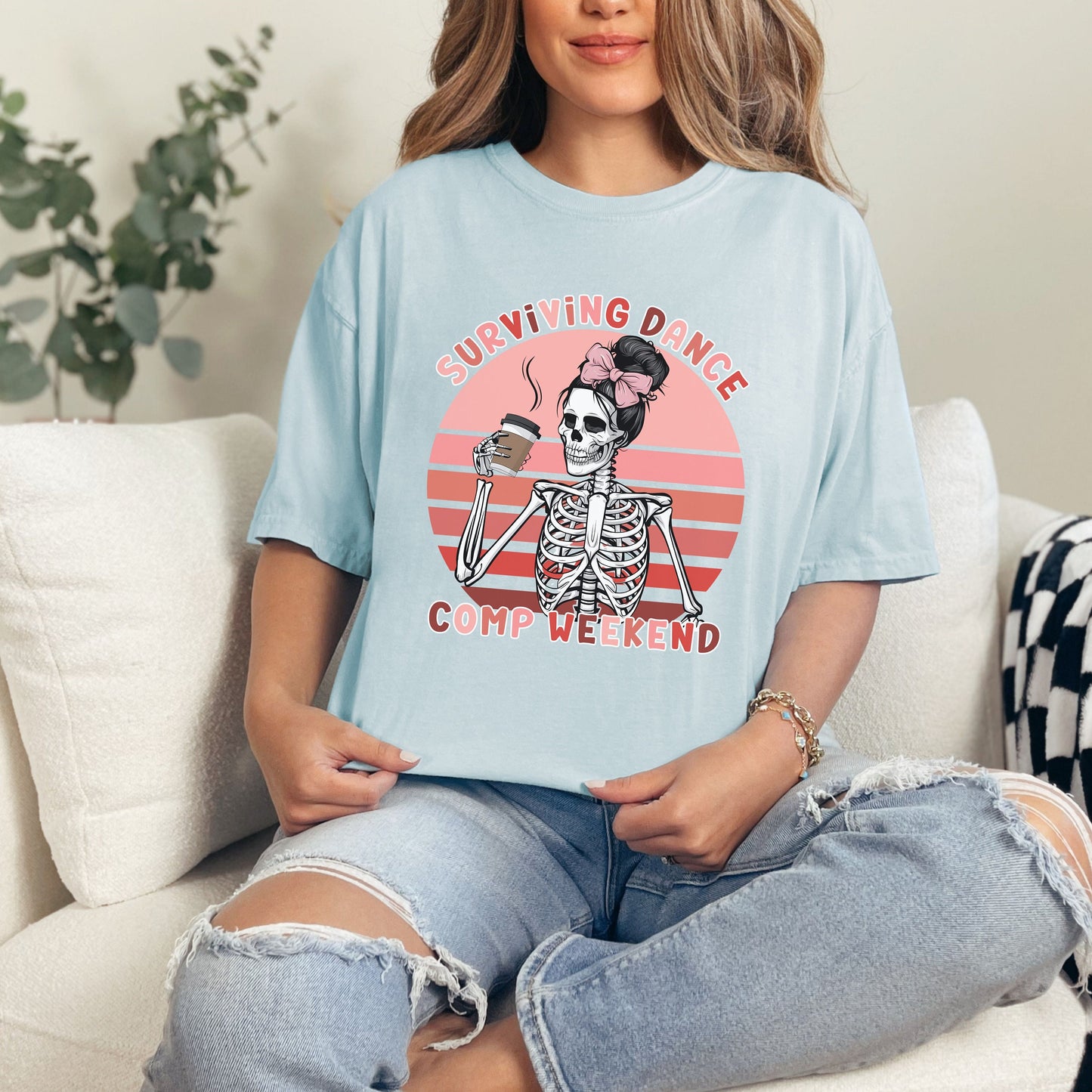 Comfort Colors Dance Mom Shirt - Retro Sunset Coquette Skeleton Teacher Gift