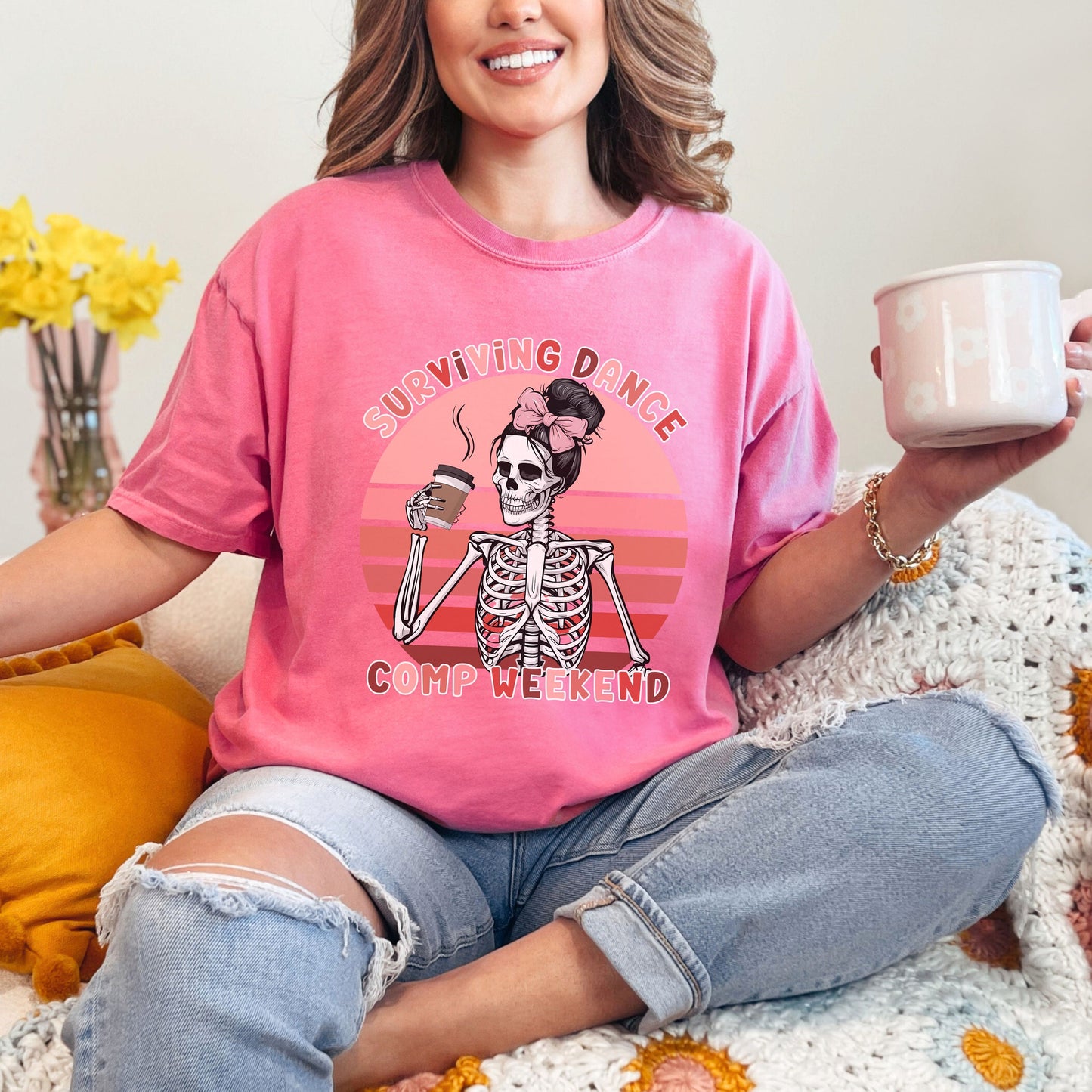 Comfort Colors Dance Mom Shirt - Retro Sunset Coquette Skeleton Teacher Gift