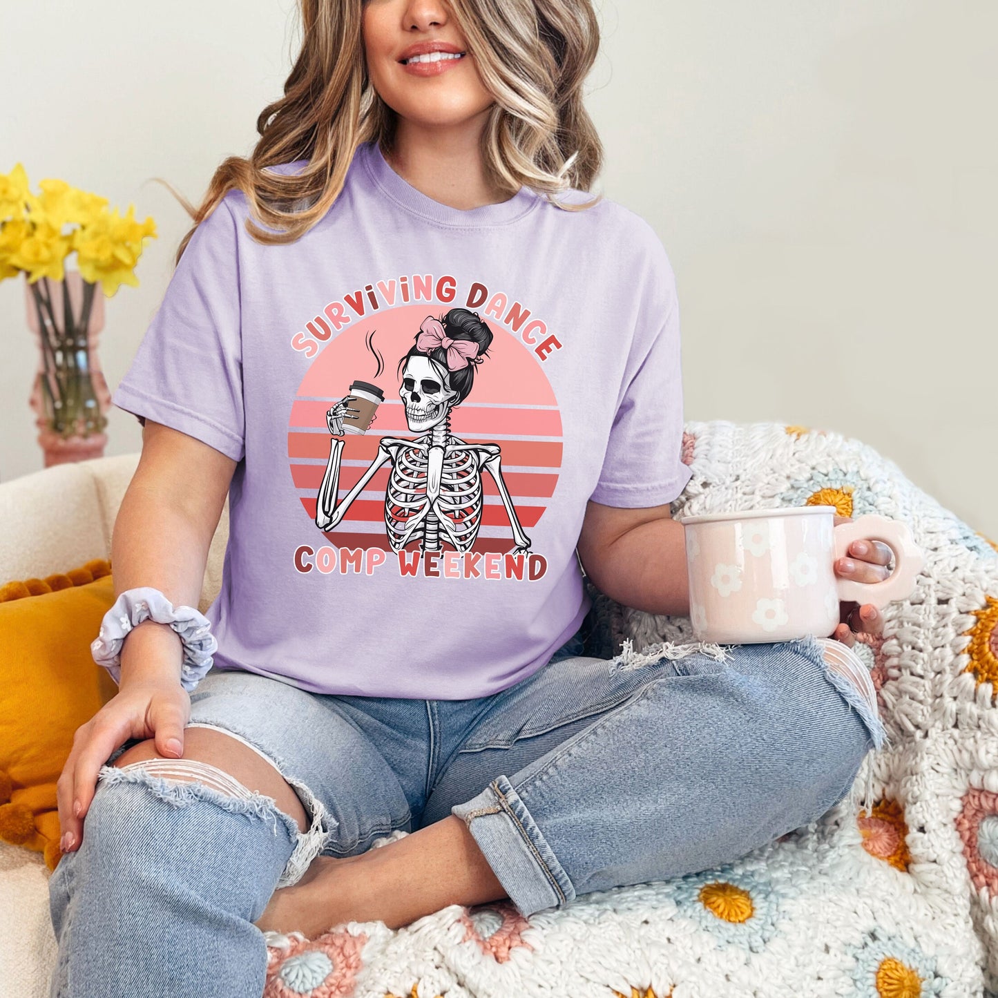 Comfort Colors Dance Mom Shirt - Retro Sunset Coquette Skeleton Teacher Gift