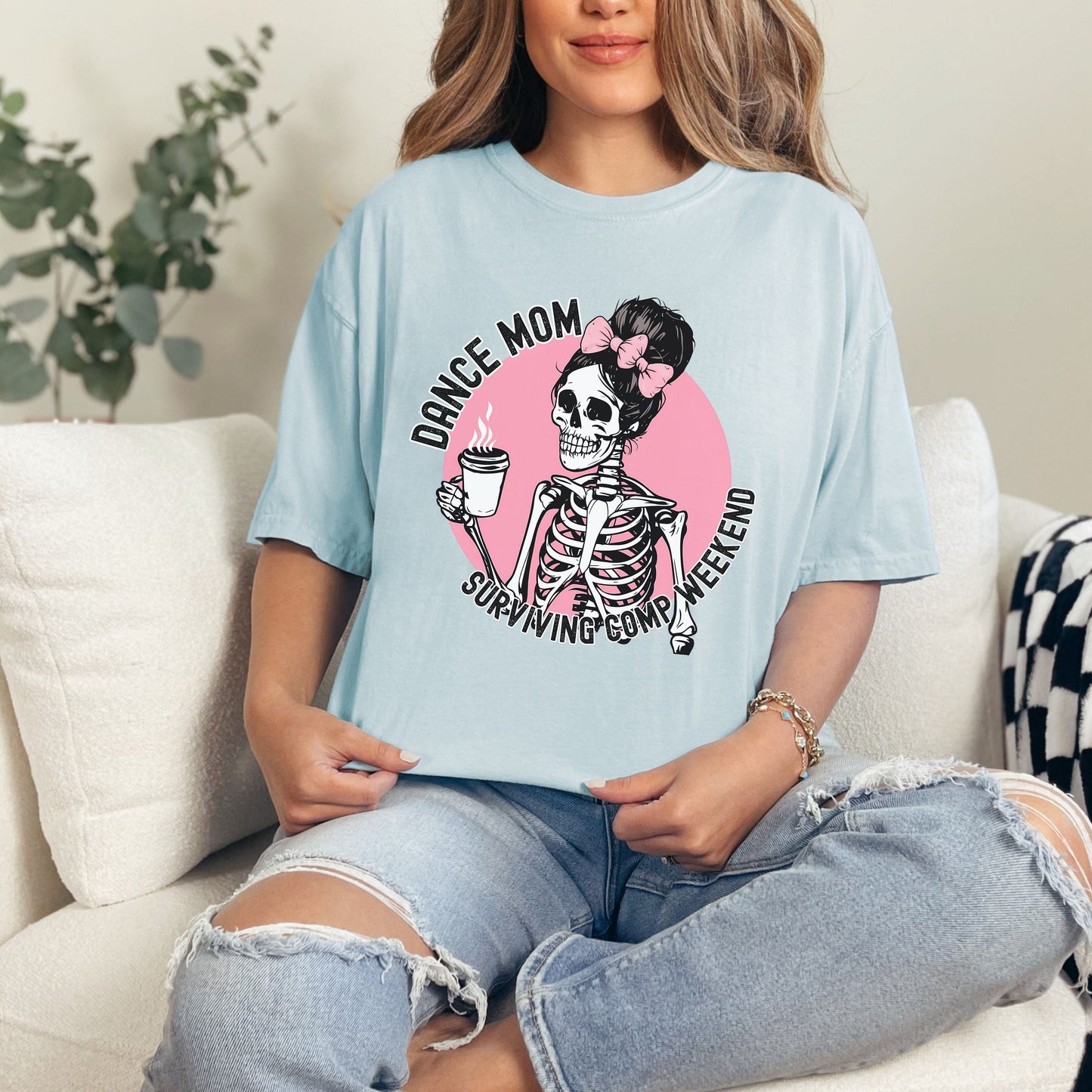 Comfort Colors Dance Mom Shirt - Retro Sunset Coquette Skeleton Pink