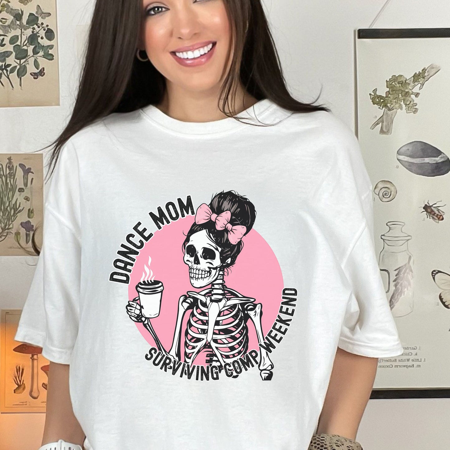 Comfort Colors Dance Mom Shirt - Retro Sunset Coquette Skeleton Pink