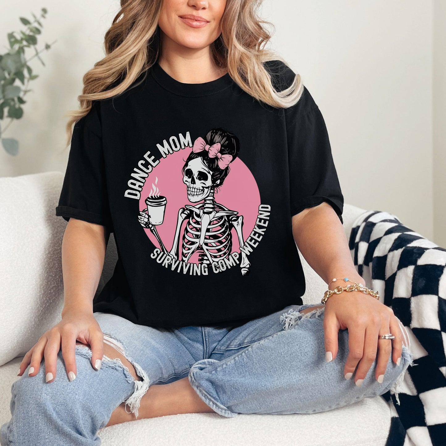 Comfort Colors Dance Mom Shirt - Retro Sunset Coquette Skeleton Pink