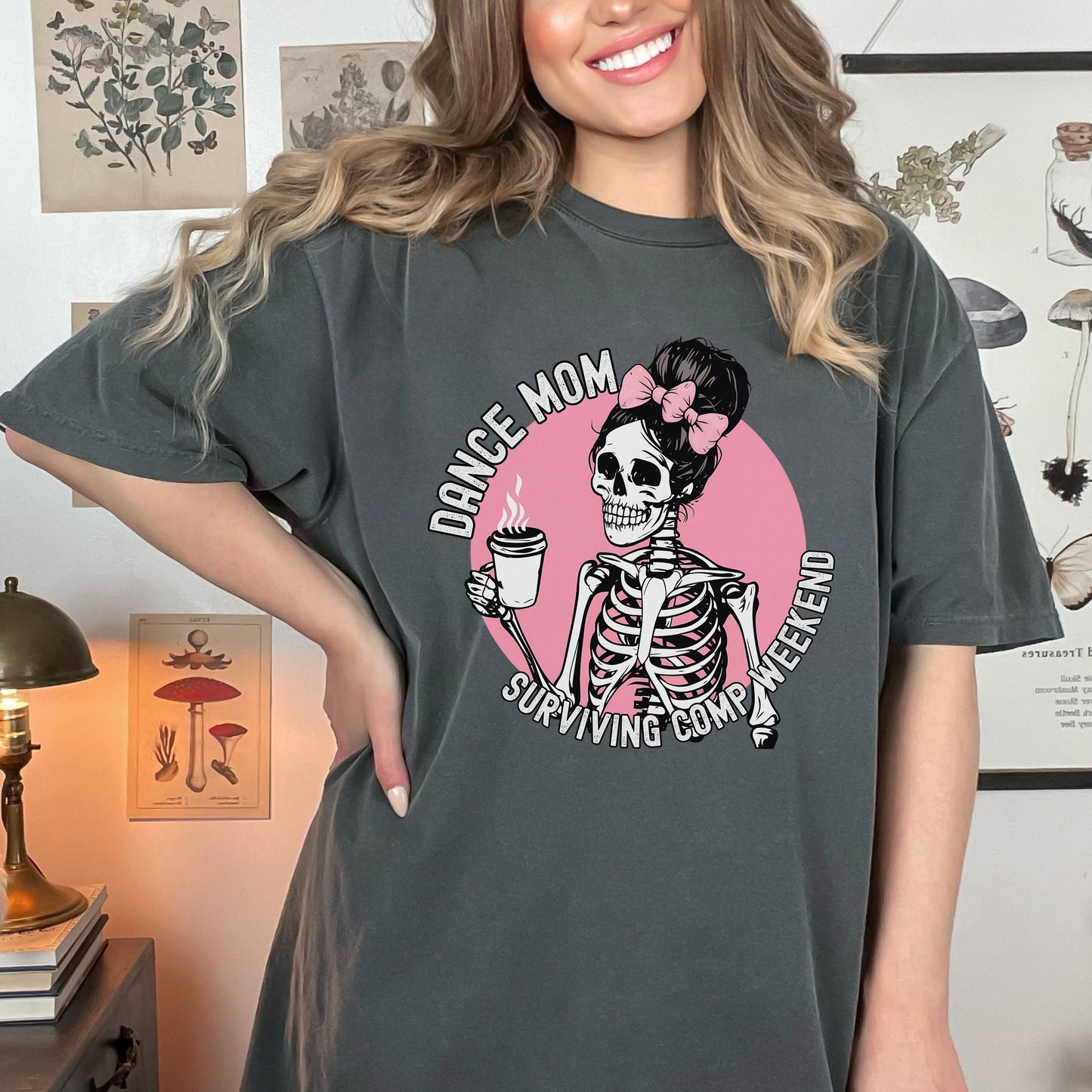 Comfort Colors Dance Mom Shirt - Retro Sunset Coquette Skeleton Pink