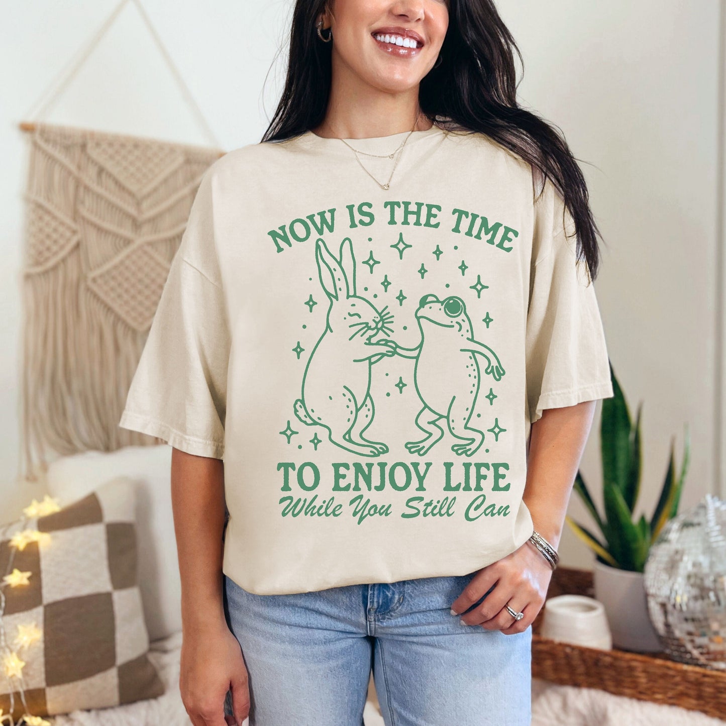 Funny Sarcastic Rabbit and Frog- Enjoy Life While You Can Comfort Colors Shirt