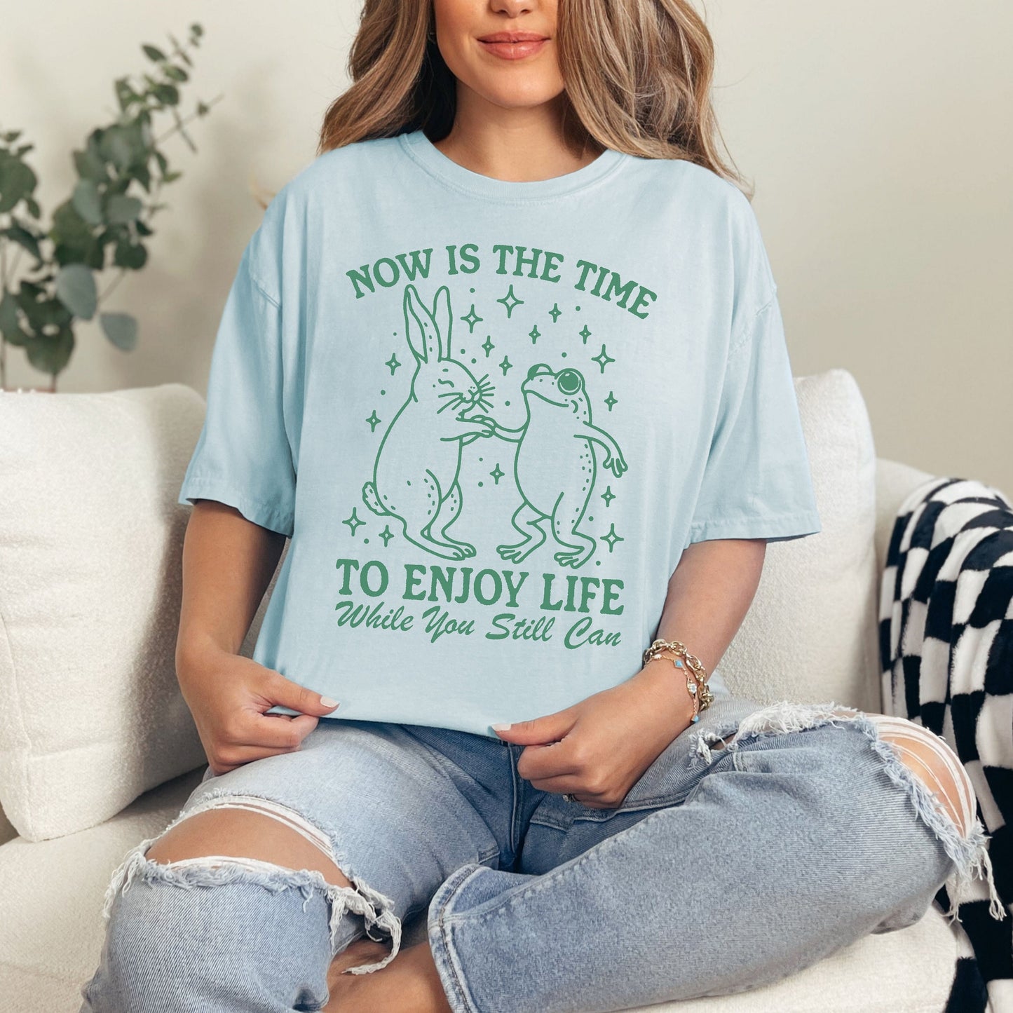 Funny Sarcastic Rabbit and Frog- Enjoy Life While You Can Comfort Colors Shirt