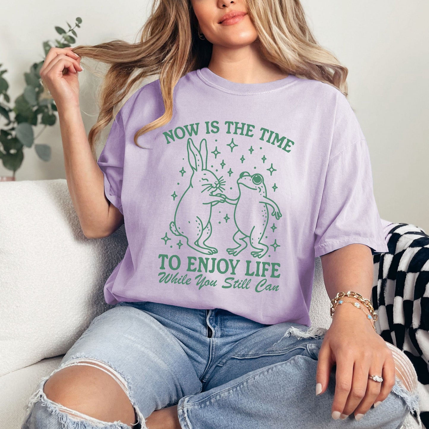 Funny Sarcastic Rabbit and Frog- Enjoy Life While You Can Comfort Colors Shirt