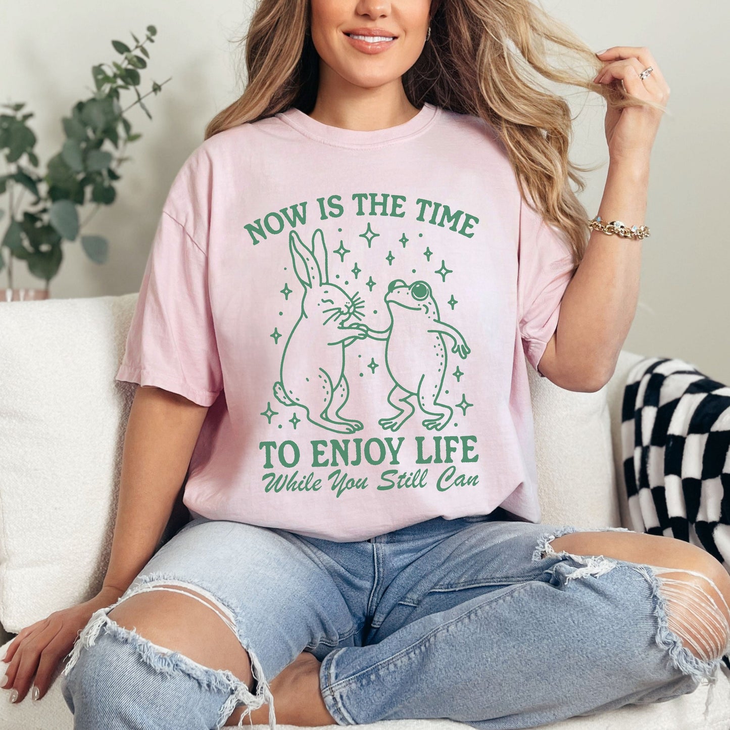 Funny Sarcastic Rabbit and Frog- Enjoy Life While You Can Comfort Colors Shirt