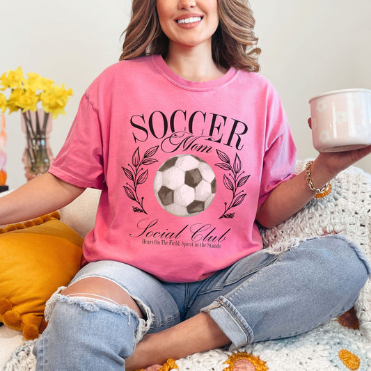 soccer mom social club (heart on the field, spirit in the stands) comfort colors shirt