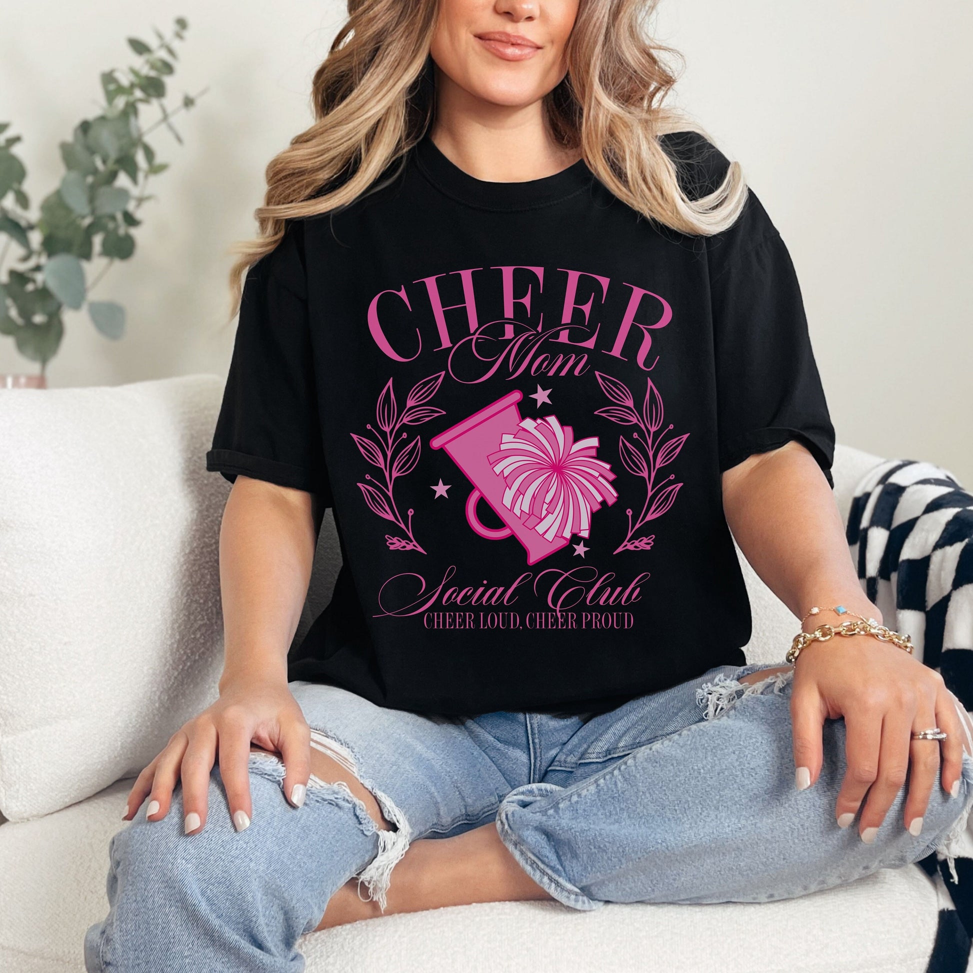 Cheer mom social club cheer loud, cheer proud comfort colors shirt.