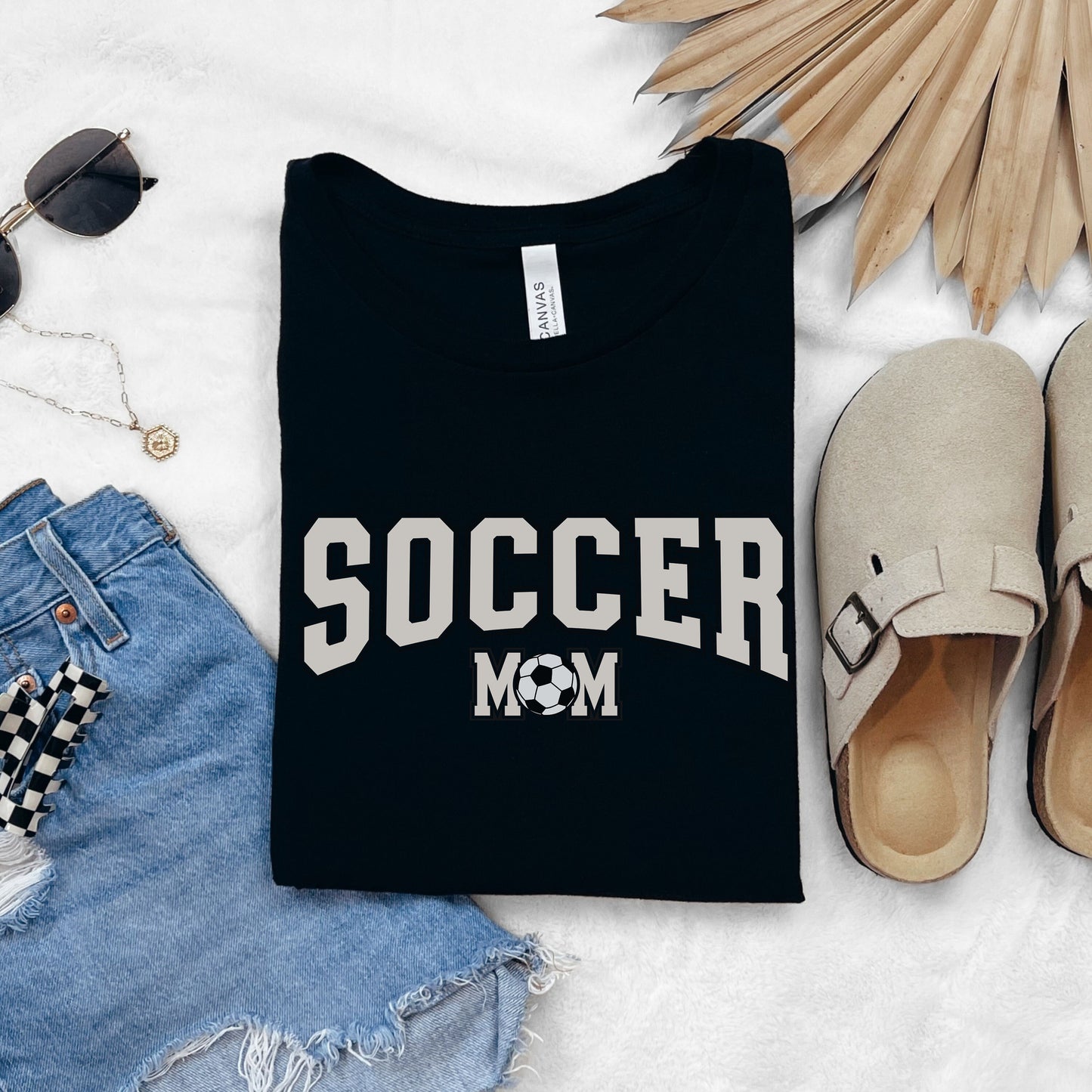 Soccer Mom Shirt in varsity style font with the &quot;O&quot; in mom replaced with a soccer ball.