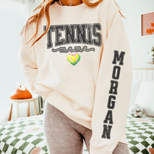 Coquette Custom Tennis Mom Sweatshirt With Kid Name On Sleeve