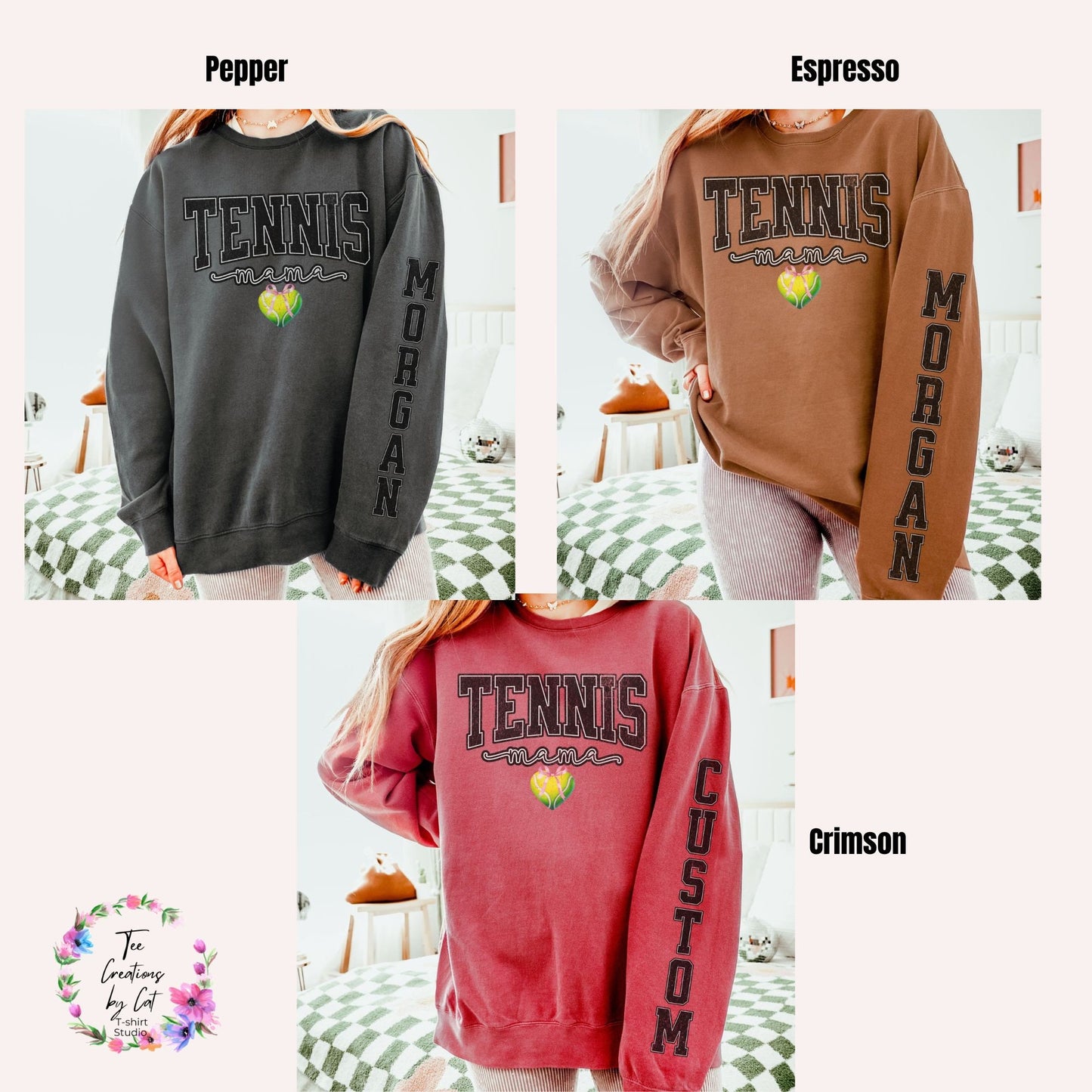 Coquette Custom Tennis Mom Sweatshirt With Kid Name On Sleeve