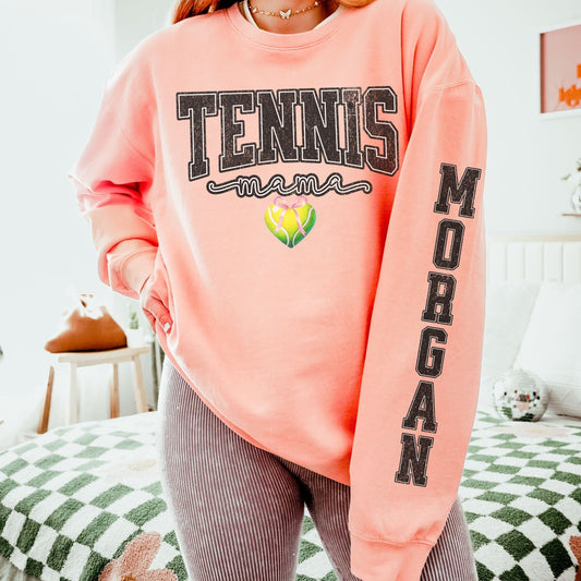 Coquette Custom Tennis Mama Sweatshirt With Kid Name On Sleeve