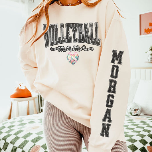 Coquette Custom Volleyball Mama Sweatshirt With Kid Name On Sleeve