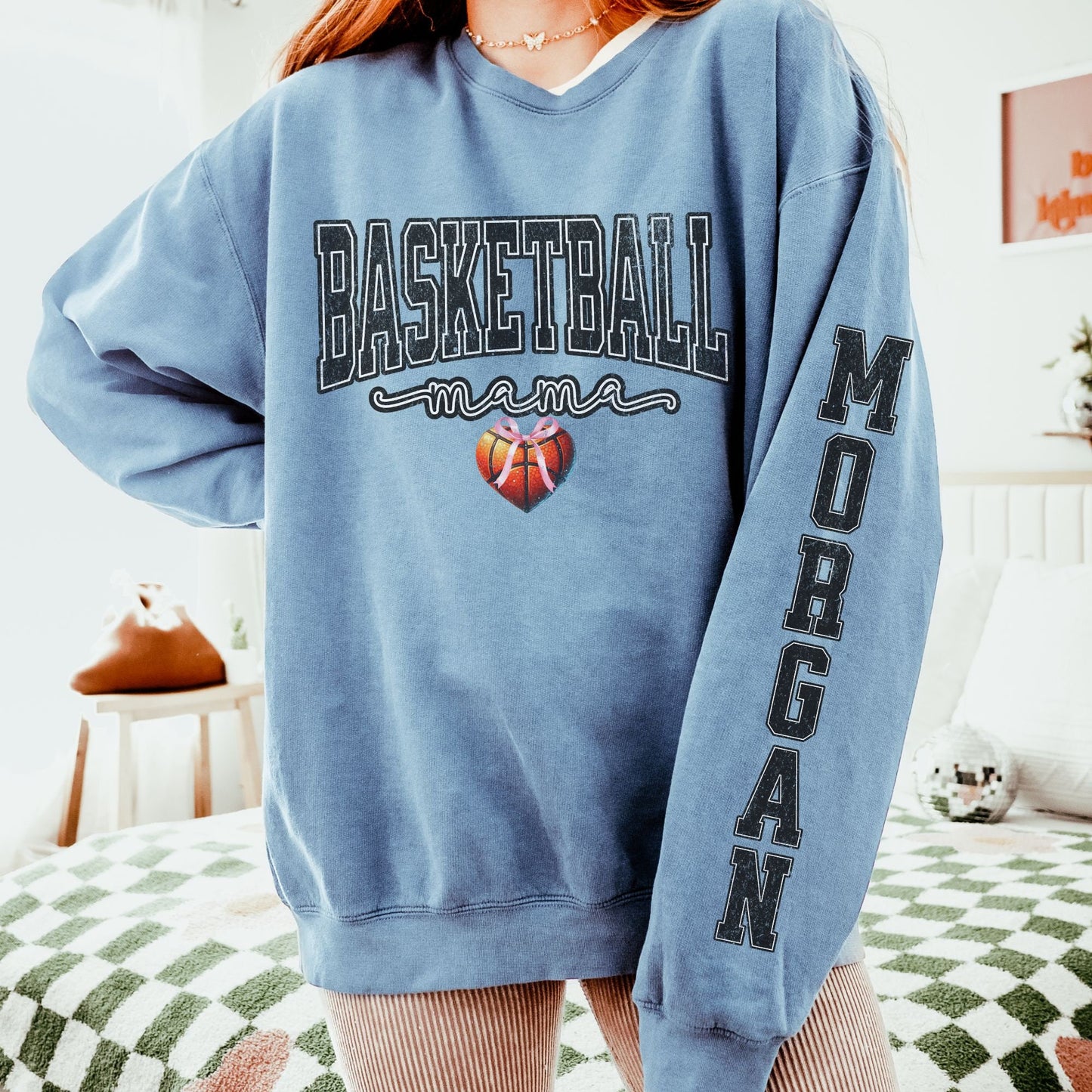 Coquette Custom Basketball Mom Sweatshirt With Kid Name On Sleeve