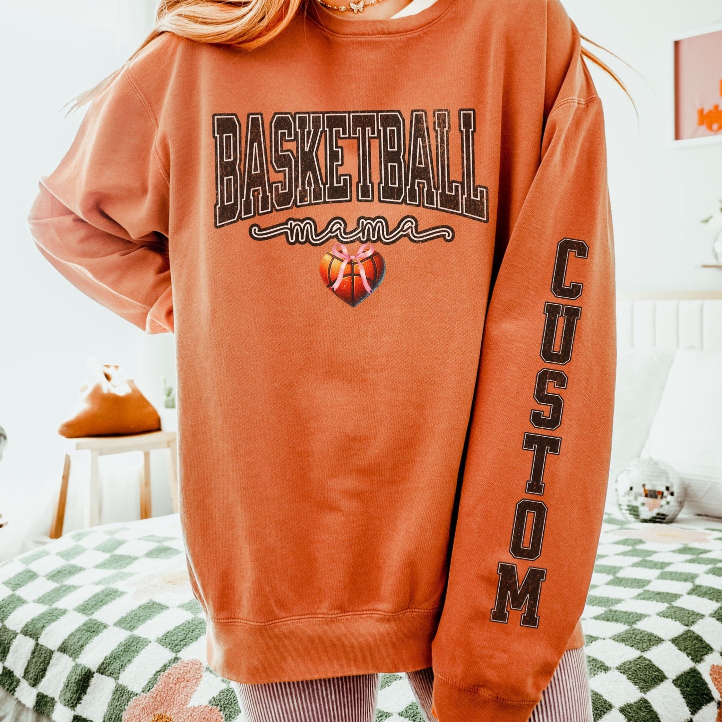 Coquette Custom Basketball Mom Sweatshirt With Kid Name On Sleeve