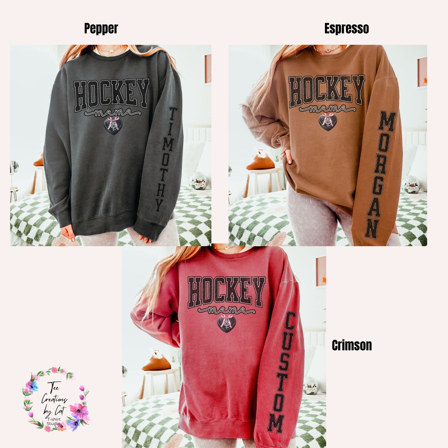 Coquette Custom Hockey Mom Sweatshirt With Kid Name On Sleeve