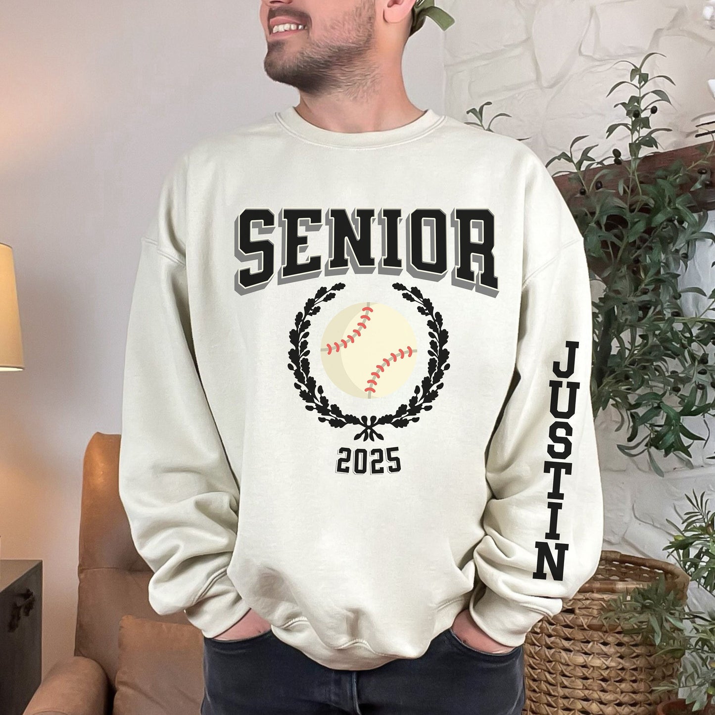 Varsity Style font for senior baseball player with custom name on sleeve 2025