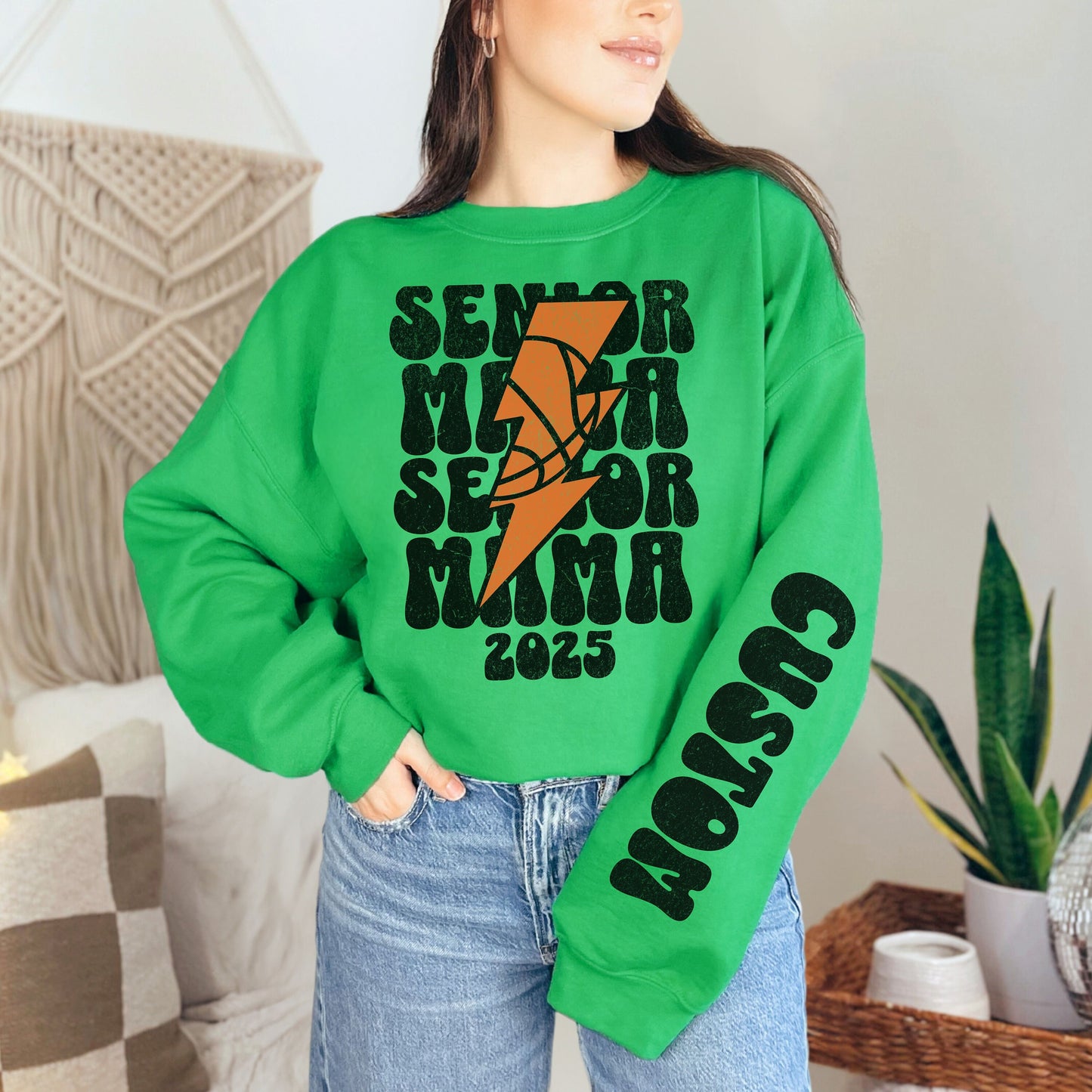 Retro Senior Mom Basketball Mama Shirt, Custom Sleeve Basketball Sweatshirt