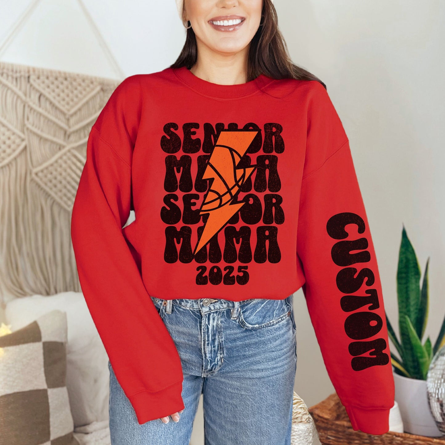 Retro Senior Mom Basketball Mama Shirt, Custom Sleeve Basketball Sweatshirt