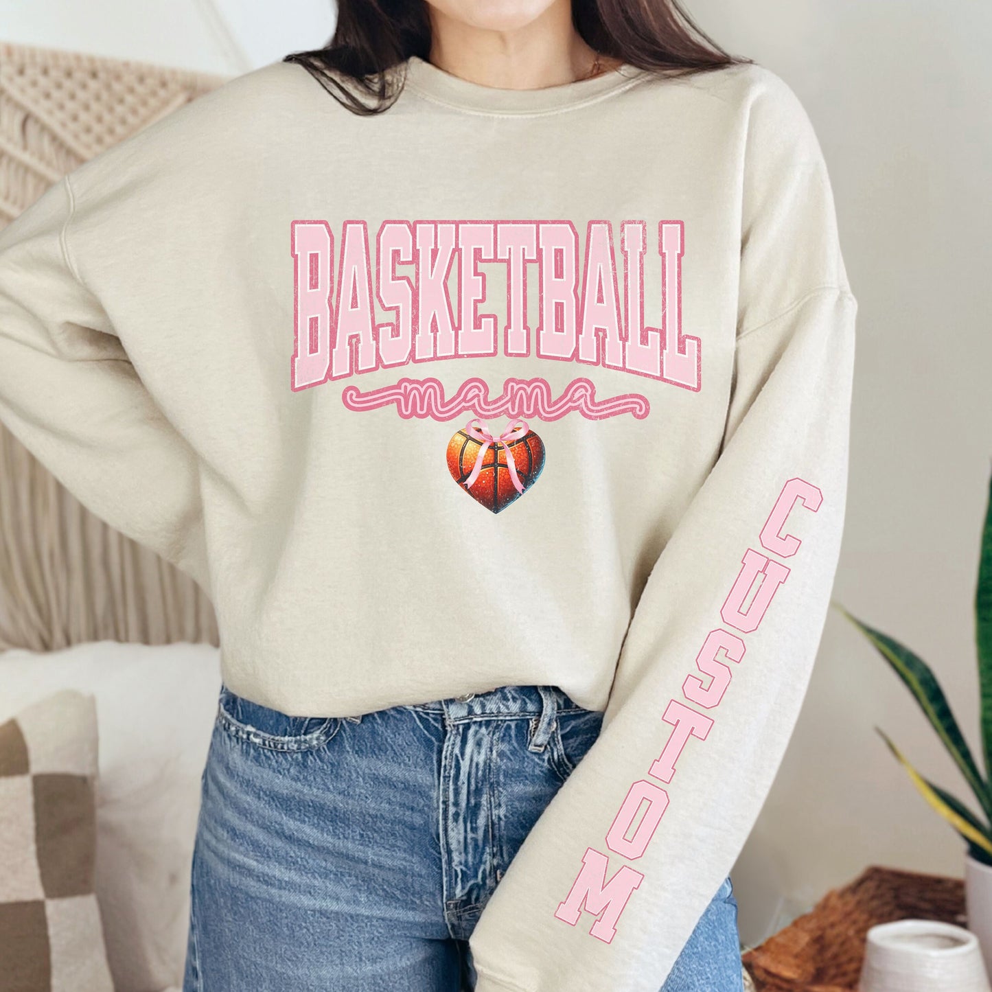 Custom Sleeve Print Basketball Mama Mother's Day Gift Sweatshirt