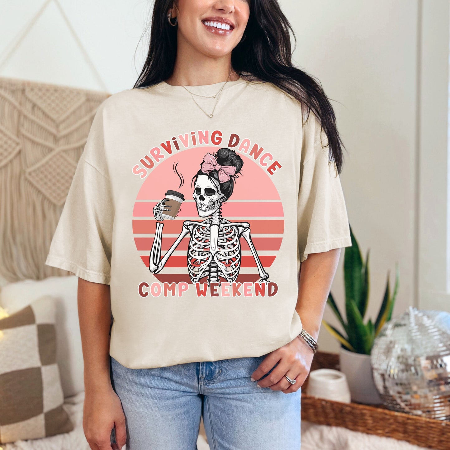 Comfort Colors Dance Mom Shirt - Retro Sunset Coquette Skeleton Teacher Gift