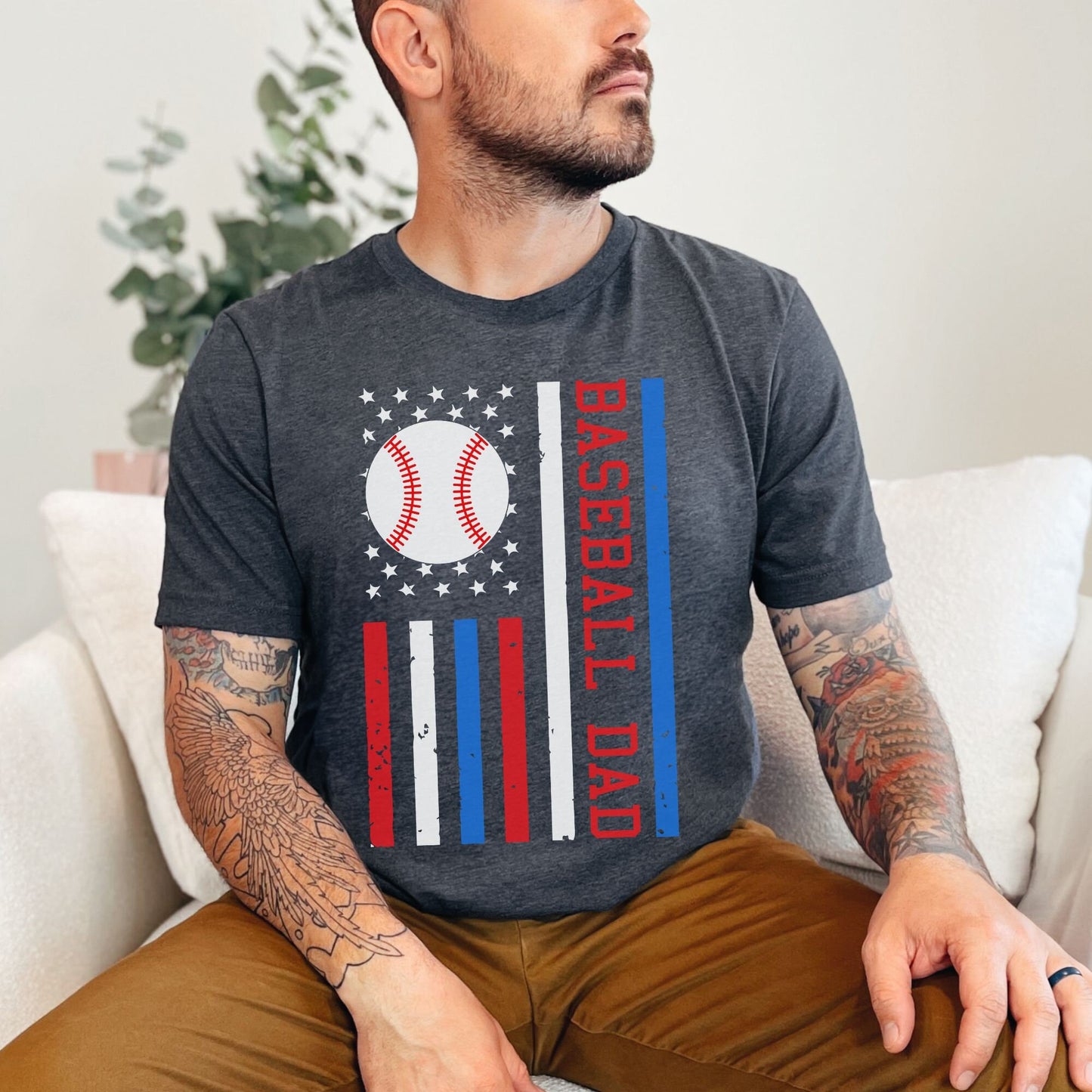 Baseball Dad Red White Blue Flag Shirt