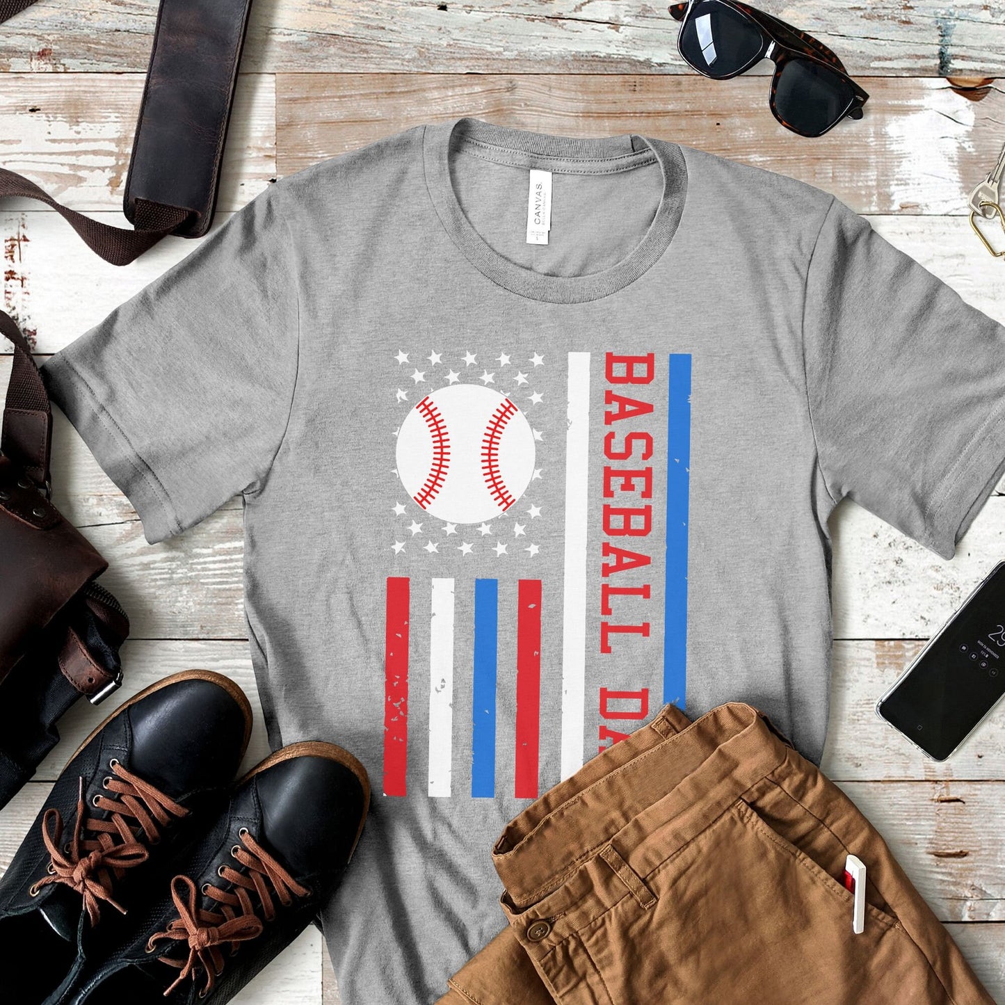 Baseball Dad Red White Blue Flag Shirt