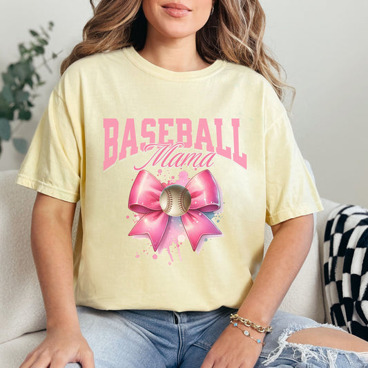 baseball mama coquette pink bow comfort colors