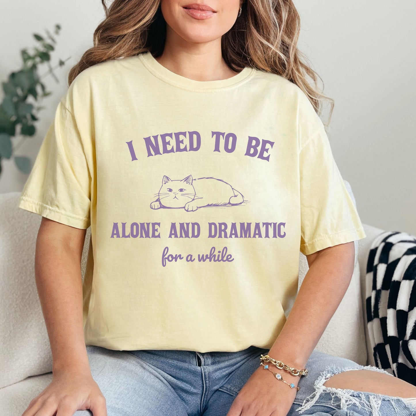 Funny Sarcastic Lazy Cat I Need to Be Alone and Dramatic For A While Comfort Colors Shirt