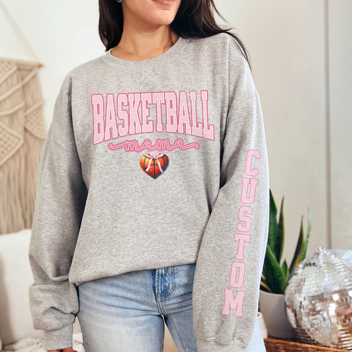 Custom Sleeve Print Basketball Mama Mother's Day Gift Sweatshirt