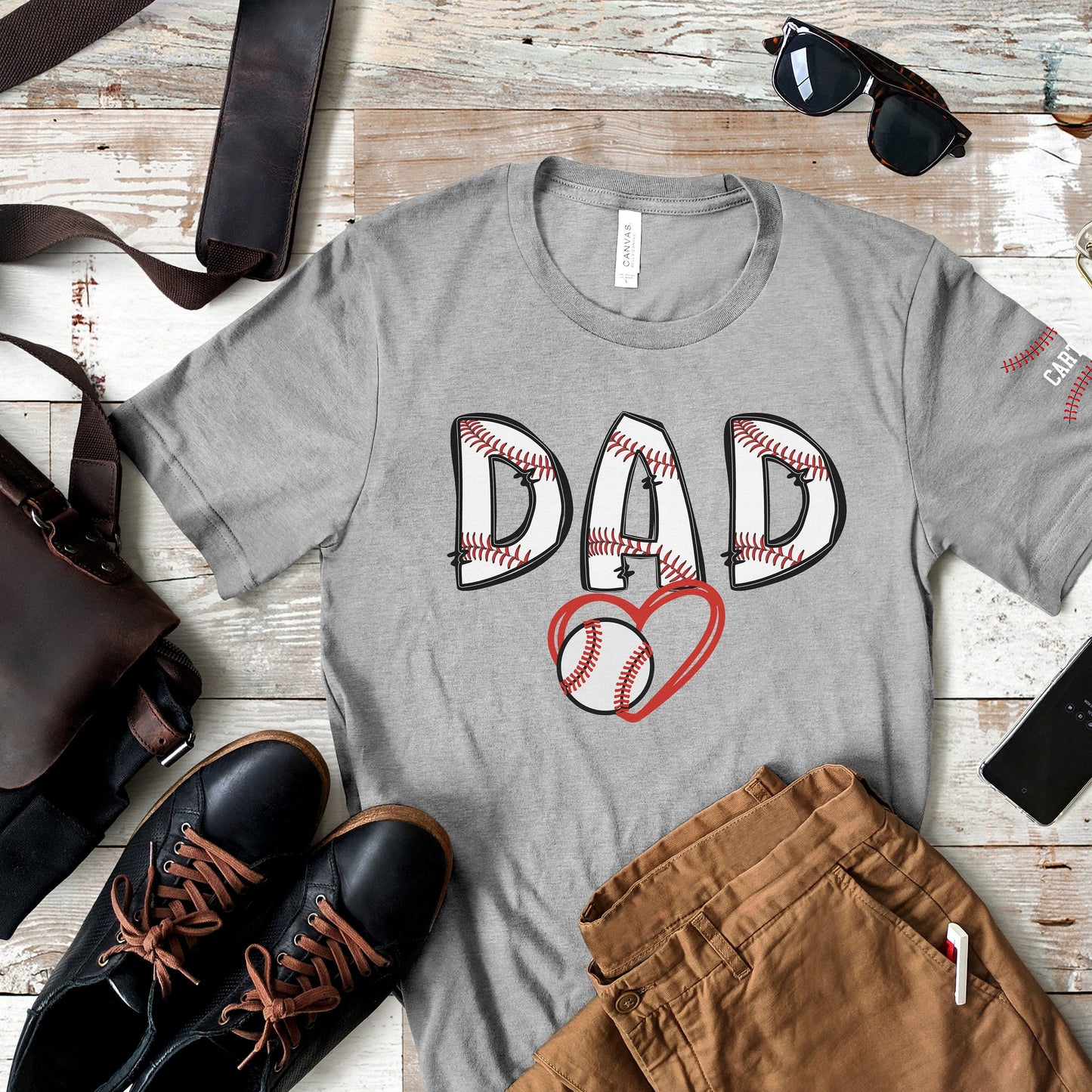 Custom Baseball Dad Shirt, Kids on Sleeve Baseball T-shirt