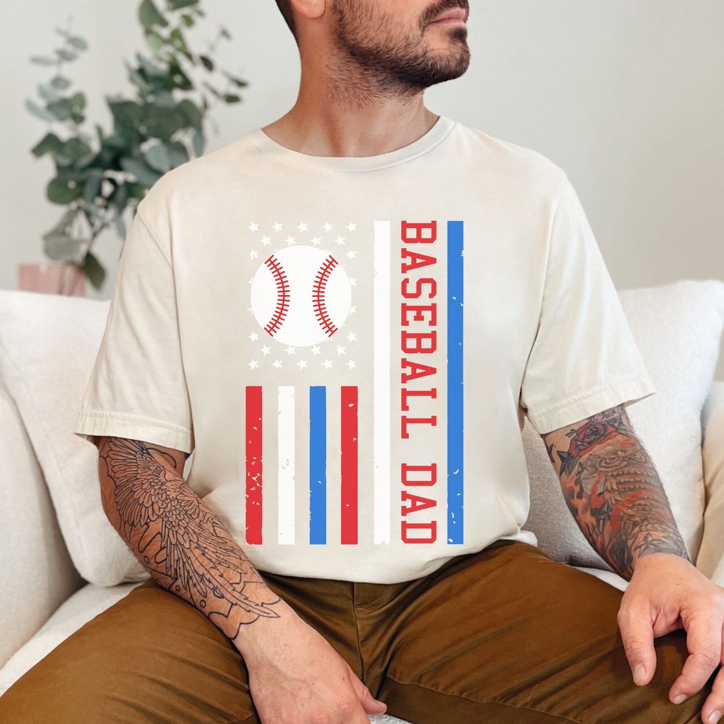 Baseball Dad Red White Blue Flag Shirt