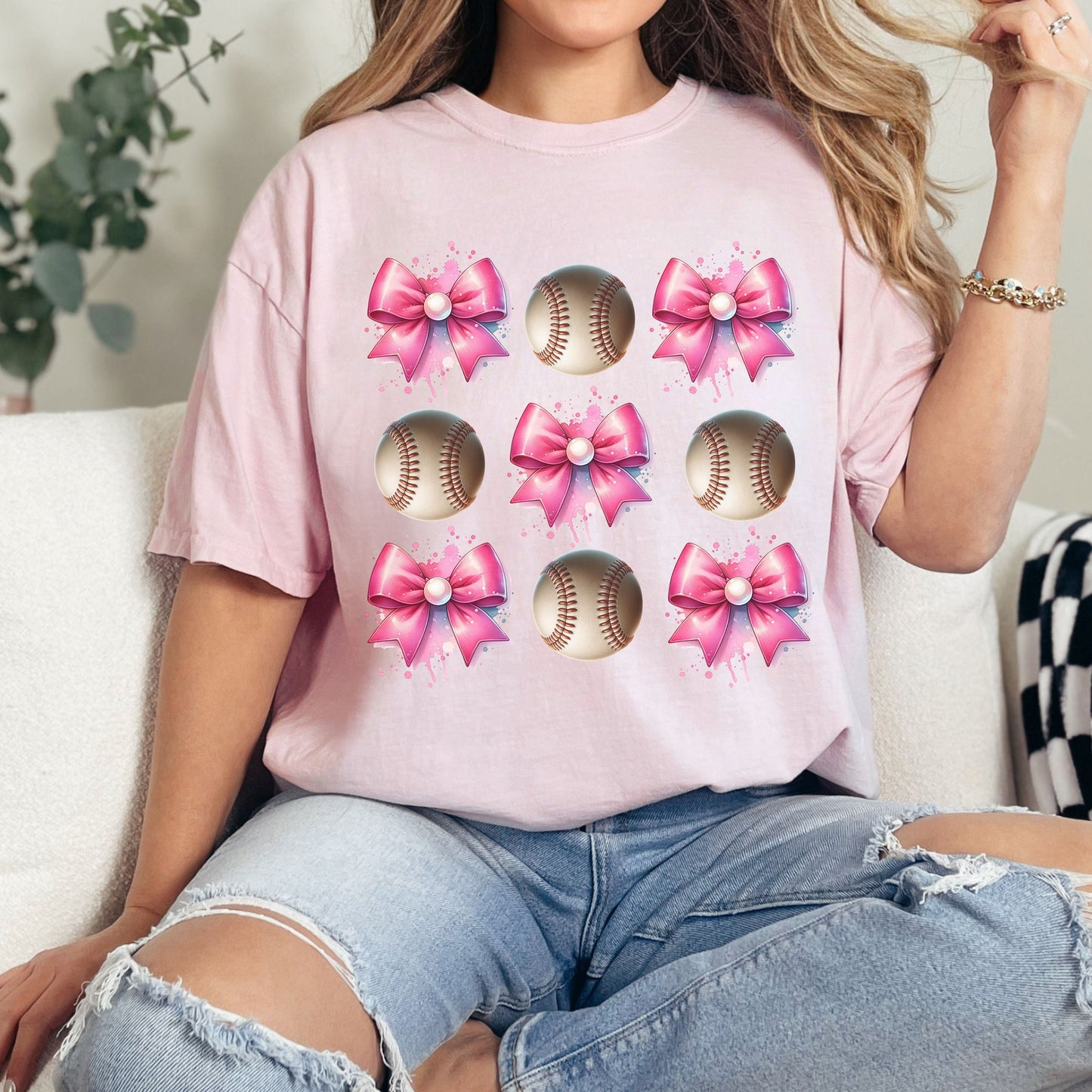 baseaball and coquette pink bow comfort colors shirt