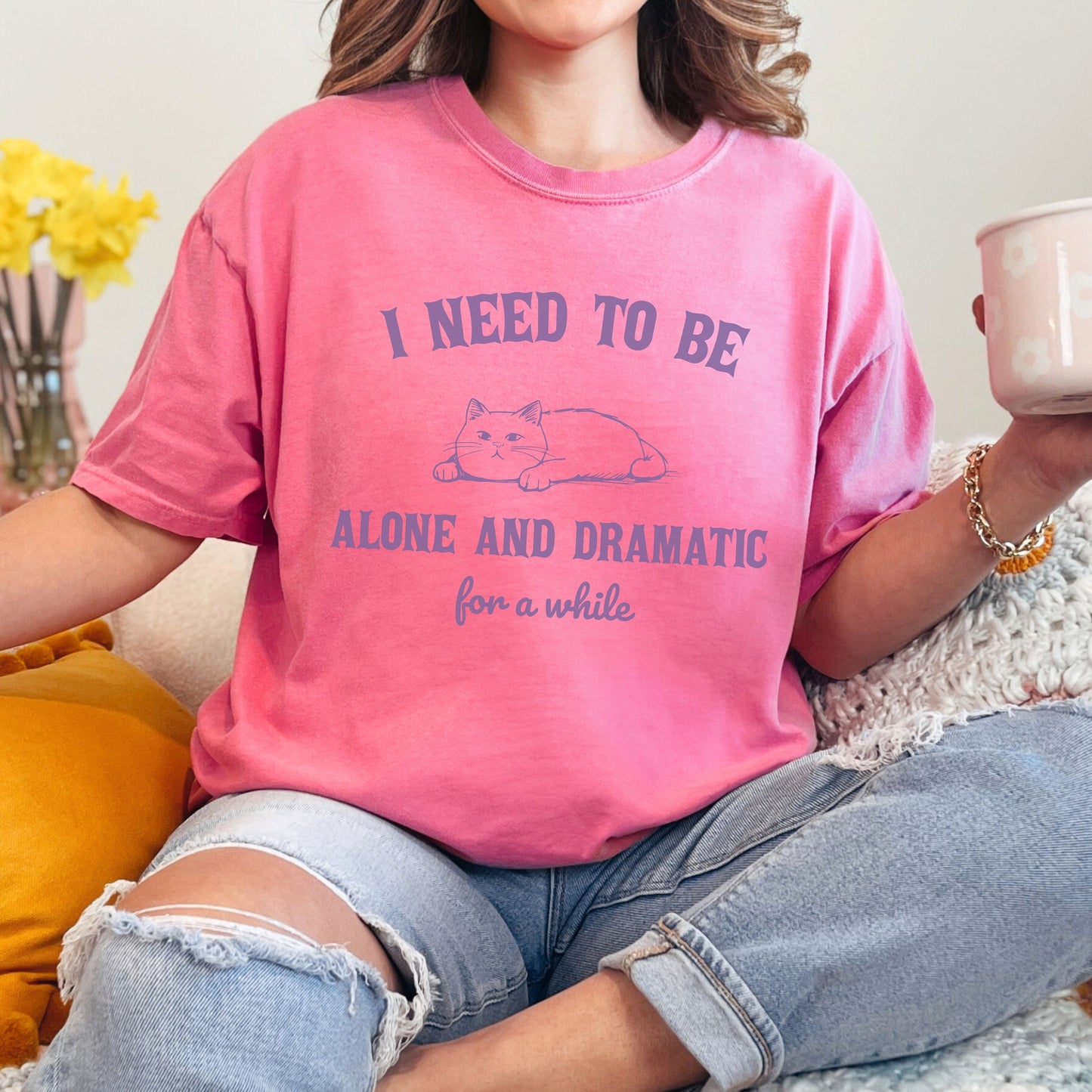 Funny Sarcastic Lazy Cat I Need to Be Alone and Dramatic For A While Comfort Colors Shirt