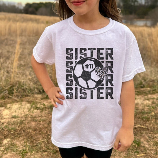 Personalized/ Custom Player Number &quot;Sister, Sister, Sister, Sister Soccer&quot; Comfort Color Youth Shirt